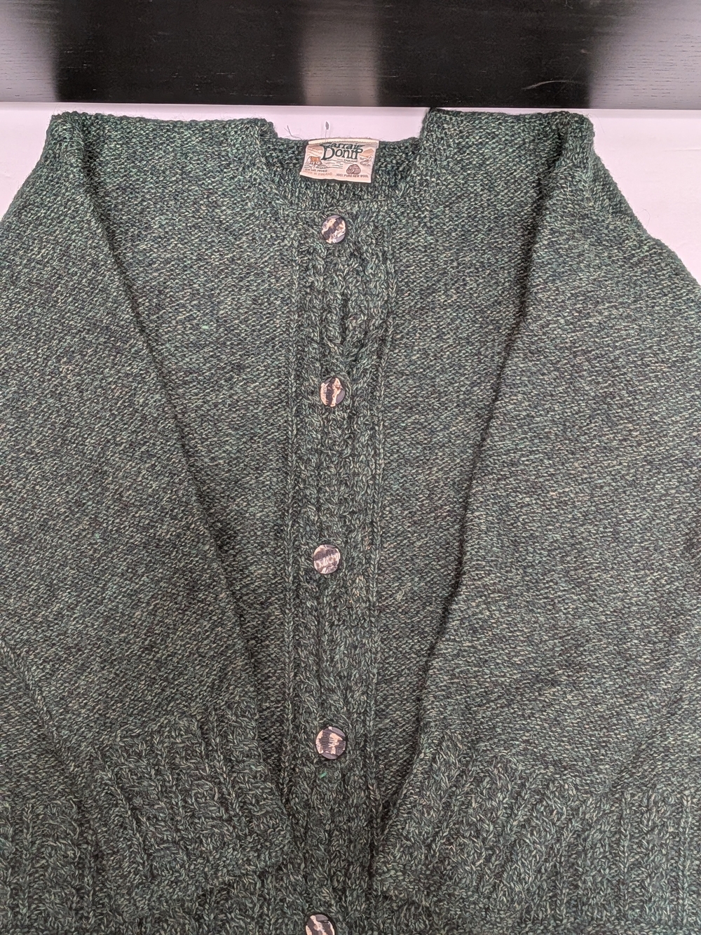 Women's Green Cable-Trim Button Cardigan Sweater
